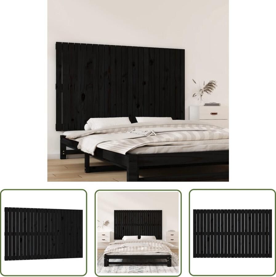 The Living Store Houten Wandhoofdbord 147 x 3 x 90 cm Massief Grenenhout Wandhoofdbord Hoofdbord Houten Hoofdbord Grenenhout Zwart