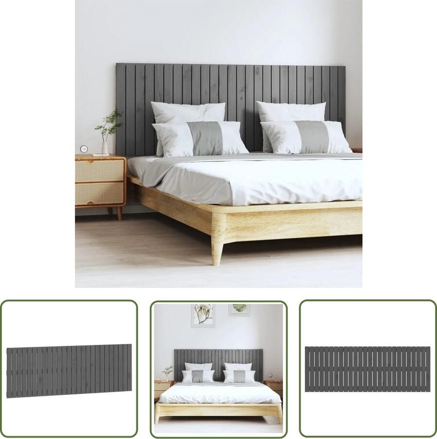 The Living Store Wandhoofdbord Klassiek Grijs Massief Grenenhout 166 x 3 x 60 cm Wandhoofdbord Hoofdbord Slaapkamerdecoratie Houtmeubel Grenenhouten Meubels