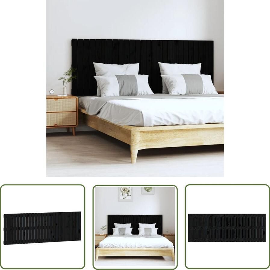 The Living Store Wandhoofdbord 166x3x60 cm massief grenenhout zwart Wandhoofdbord Hoofdbord Klassieke Headboard Hout Grenenhout