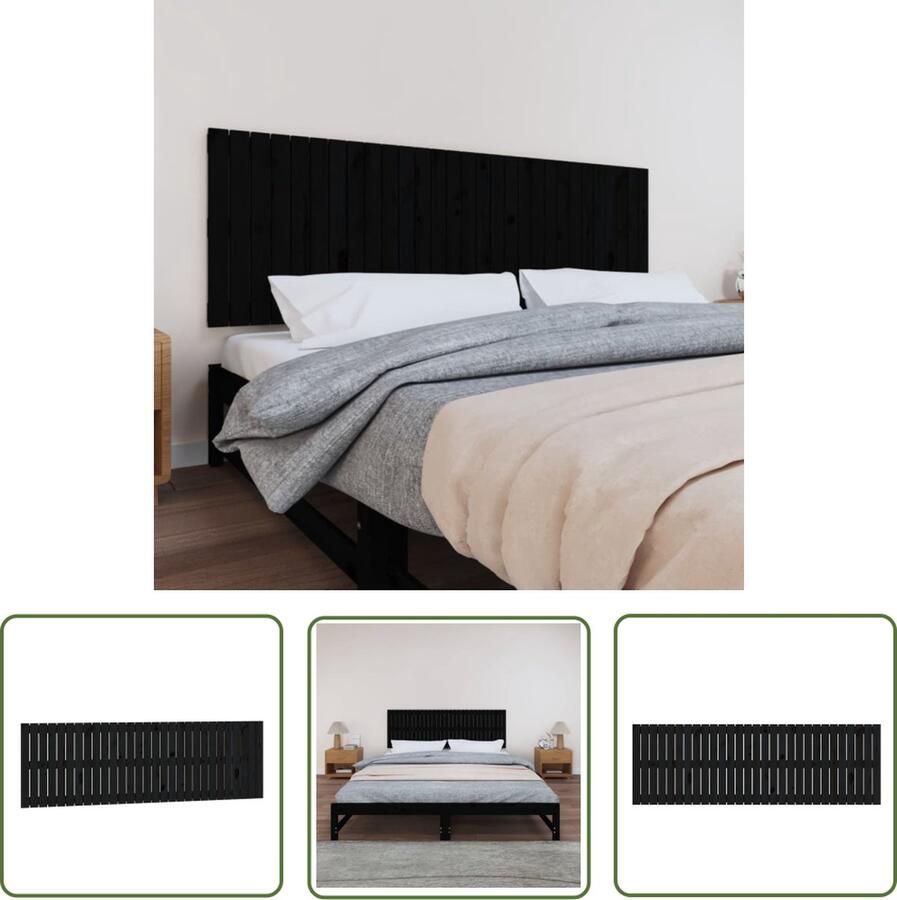 The Living Store Wandhoofdbord Massief Grenenhout Zwart 185 x 3 x 60 cm Rustiek design Wandhoofdbord Hoofdbord Slaapkamer Decoratie Hout Meubilair Grenenhout