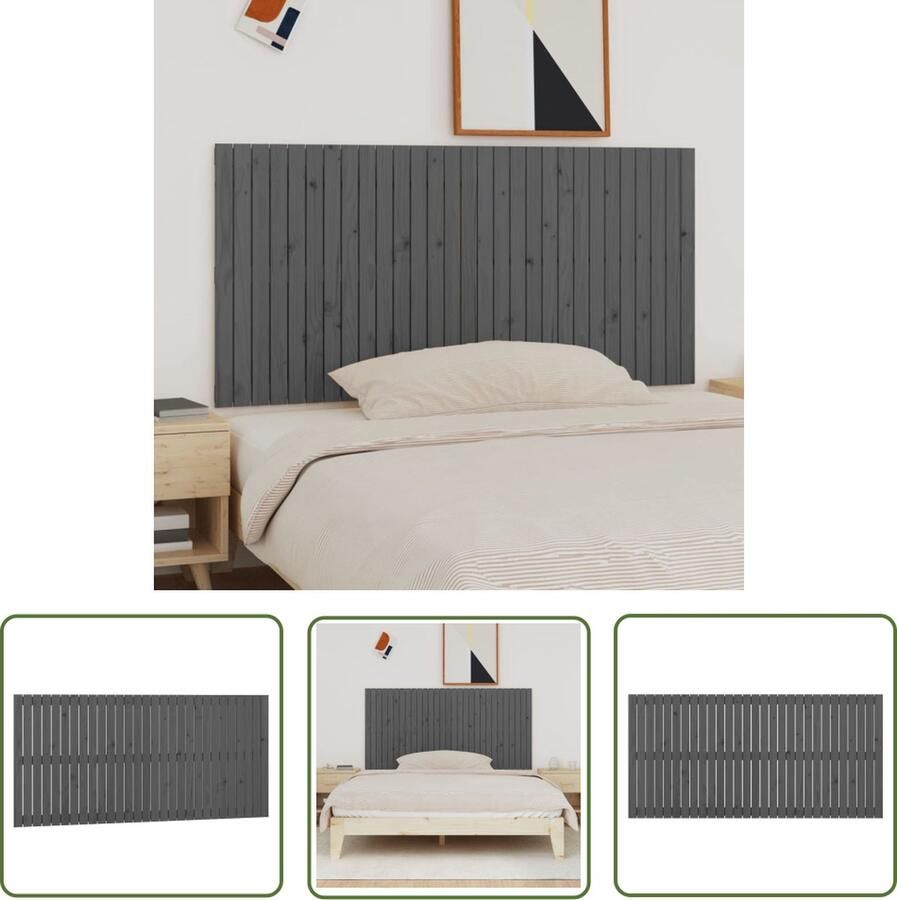 The Living Store Wandhoofdbord Massief grenenhout 185 x 3 x 90 cm Grijs Wandhoofdbord Hoofdbord Slaapkamer Decoratie Hout Meubilair Grenenhout