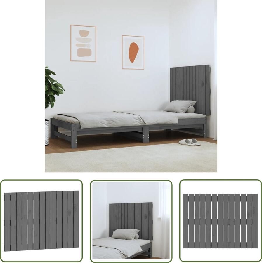 The Living Store Wandhoofdbord Massief Grenenhout Grijs 82.5 x 3 x 60 cm Klassiek design Wandhoofdbord Hoofdbord Slaapkamerdecoratie Houtmeubel Grenenhout