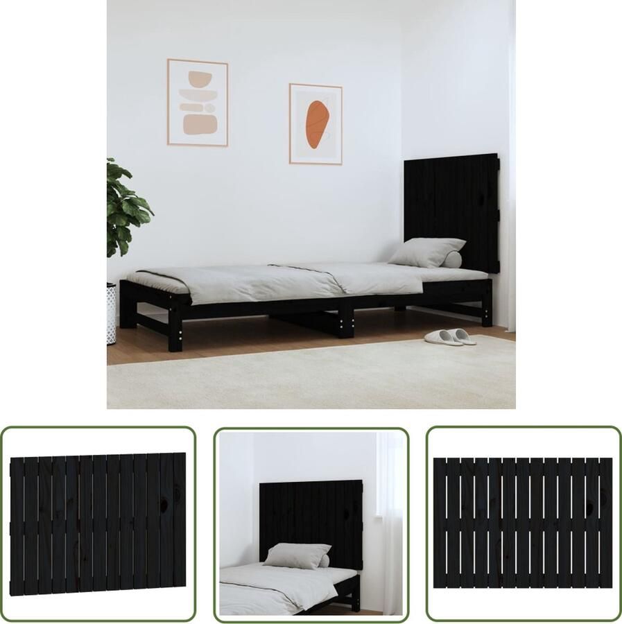 The Living Store Wandhoofdbord 82 5x3x60 cm massief grenenhout zwart Wandhoofdbord Hoofdbord Slaapkamerdecoratie Grenenhout Zwart