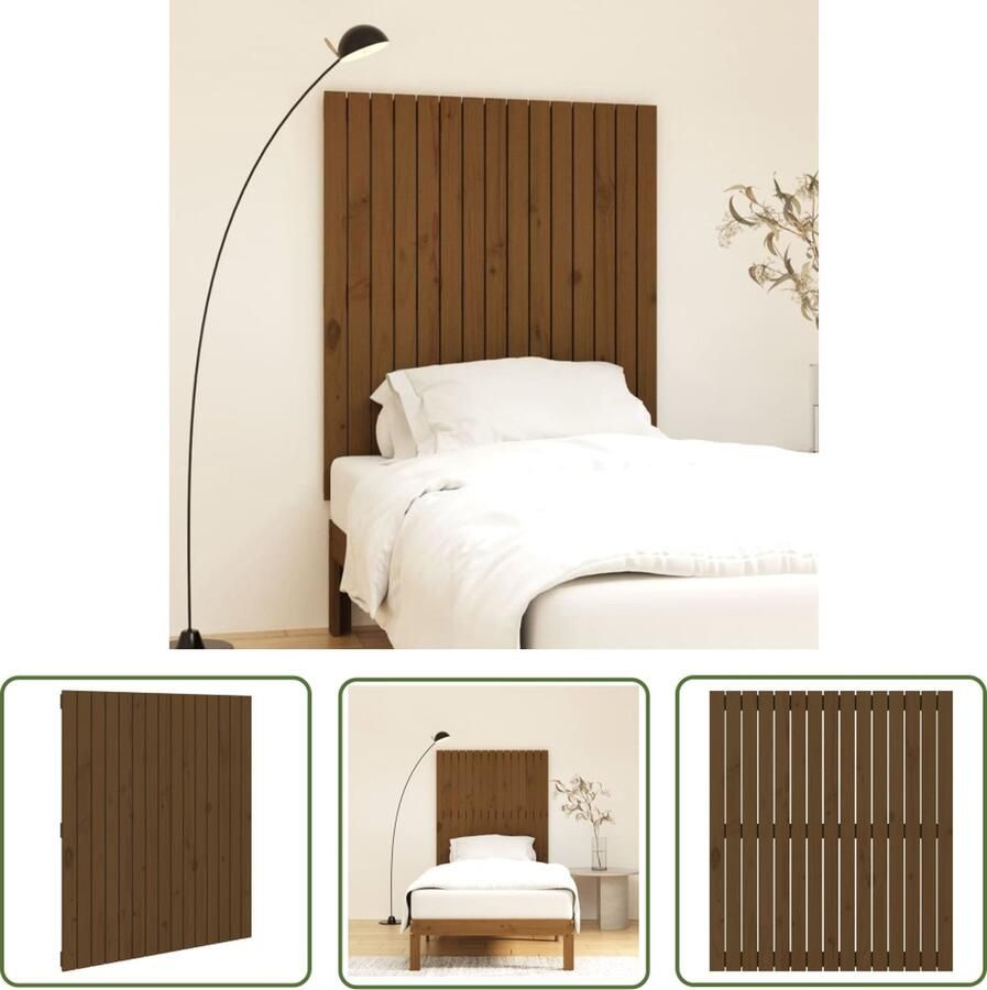 The Living Store Wandhoofdbord Grenenhout Honingbruin 95.5 x 3 x 110 cm Klassiek design Wandhoofdbord Hoofdbord Slaapkamer Decoratie Houten Hoofdbord Classic Design