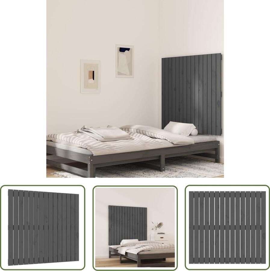 The Living Store Wandhoofdbord Massief Grenenhout Grijs 95.5 x 3 x 90 cm klassiek design Wandhoofdbord Hoofdbord Slaapkamer Decoratie Hout Meubilair Grenenhout