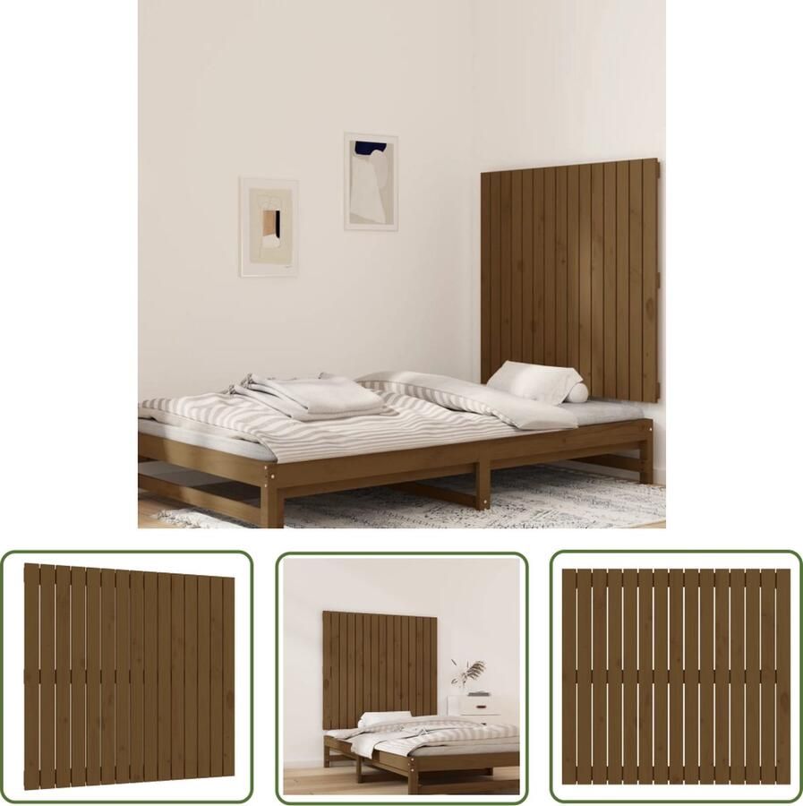 The Living Store Wandhoofdbord 95 5x3x90 cm massief grenenhout honingbruin Wandhoofdbord Hoofdbord Grenenhout Hout Honingbruin