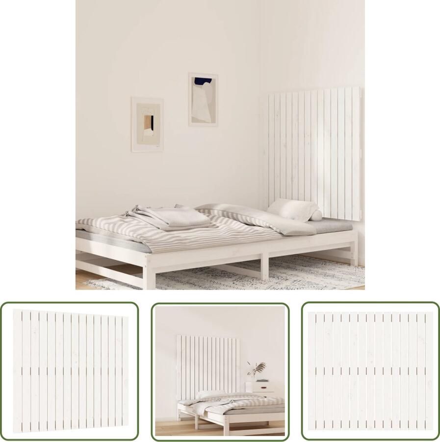 The Living Store Wandhoofdbord Grenenhout Wit 95.5 x 3 x 90 cm Klassiek design Wandhoofdbord Hoofdbord Slaapkamer Decoratie Grenenhout Meubilair Wit Meubel