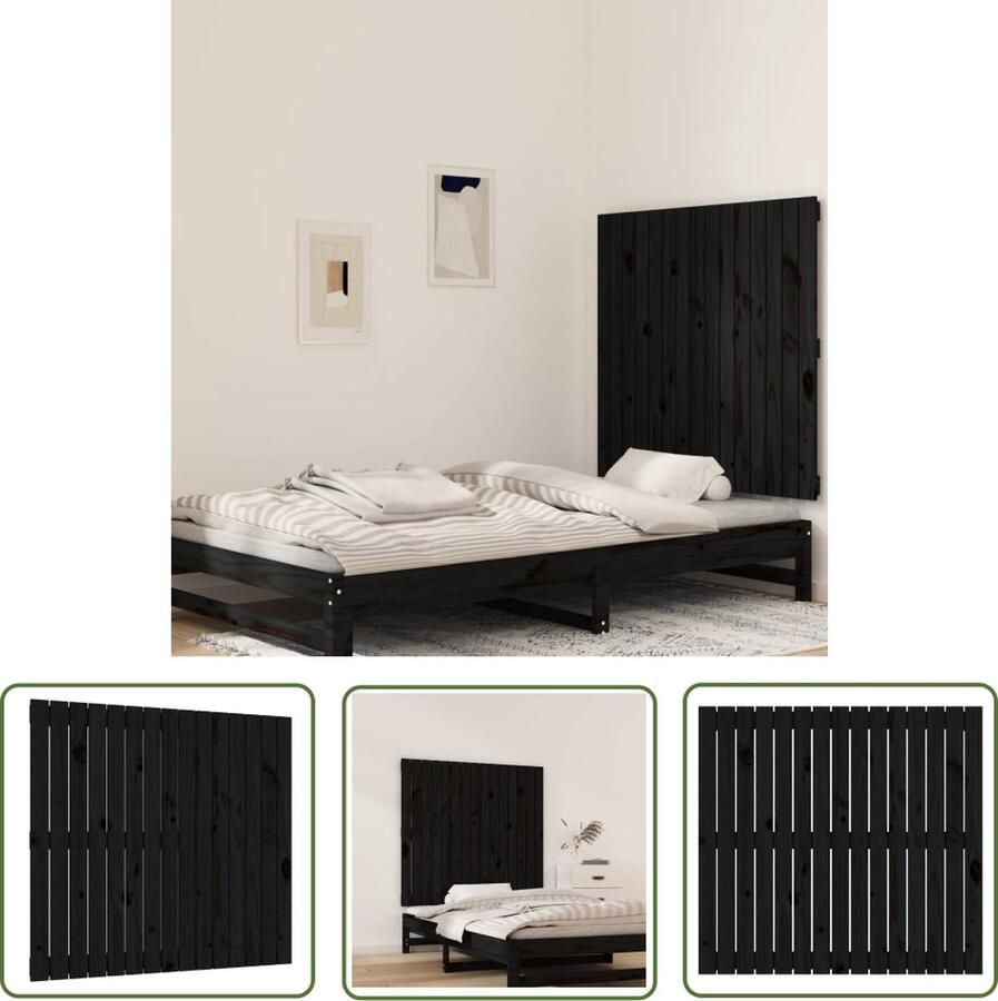 The Living Store Wandhoofdbord 95 5x3x90 cm massief grenenhout zwart Wandhoofdbord Hoofdbord Grenenhout Zwart Modern