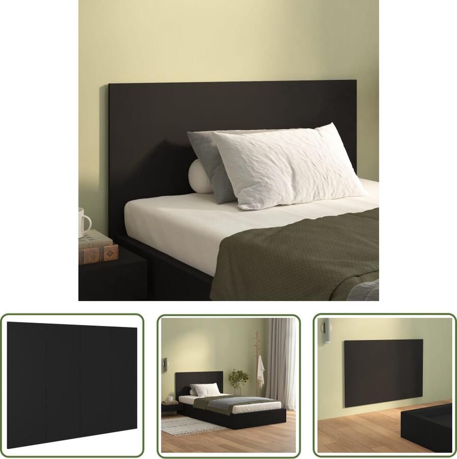 The Living Store wandhoofdbord zwart 120 x 1.5 x 80 cm bewerkt hout Wandhoofdbord Hoofdbord Beddecoratie Houten Hoofdbord Zwart Hoofdbord