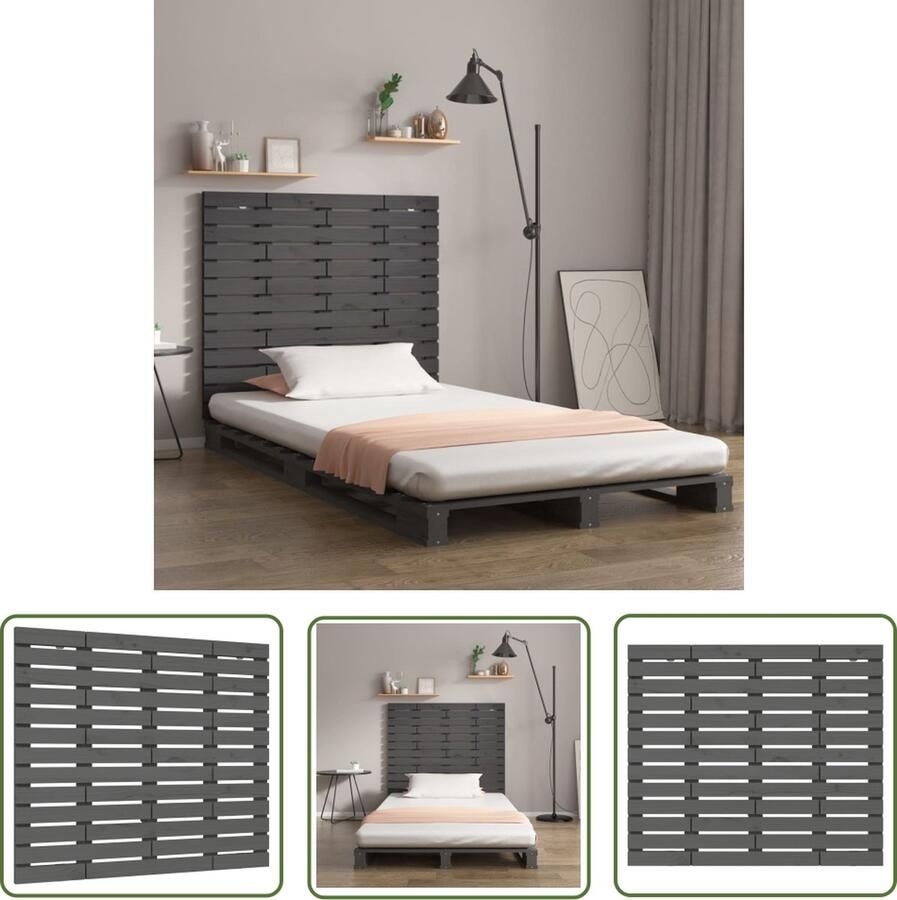 The Living Store Hoofdbord wandmontage 106x3x91 5 cm massief grenenhout grijs Wandhoofdbord Hoofdbord Hoofddekking Slaapkamer Decoratie Hout Meubilair