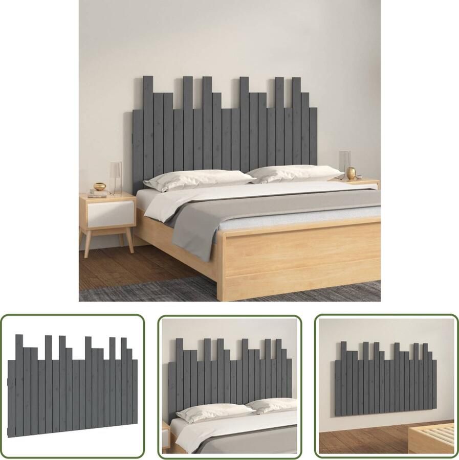 The Living Store Wandhoofdbord Massief Grenenhout Grijs 127.5 x 3 x 80 cm Uniek ontwerp Wandhoofdbord Hoofdbord Massief Hout Grenenhout Grijze Kamerdecoratie
