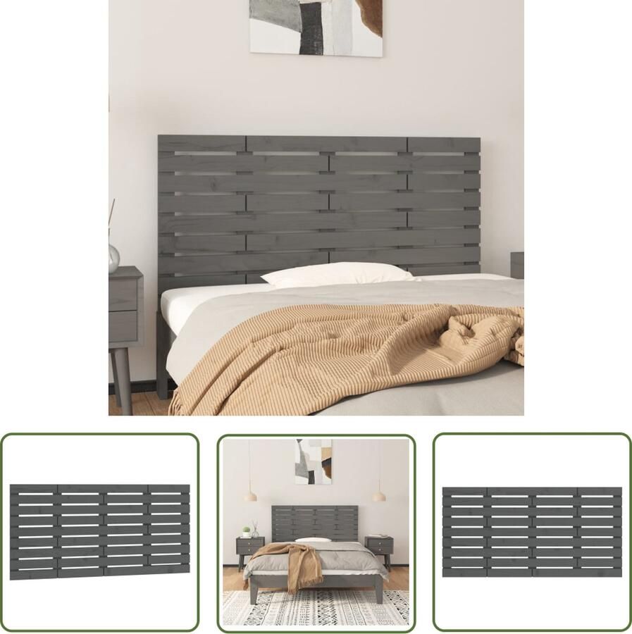 The Living Store Hoofdbord wandmontage 141x3x63 cm massief grenenhout grijs Wandhoofdbord Hoofdbord Hout Grenenhout Grijs