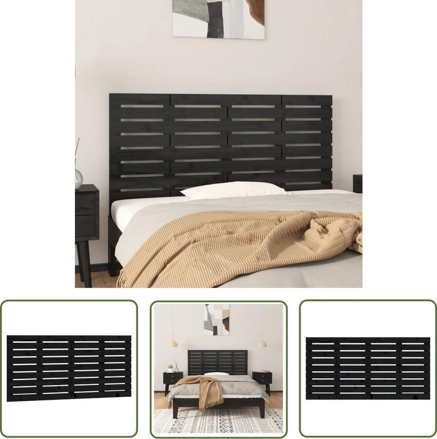 The Living Store Hoofdbord wandmontage 146x3x63 cm massief grenenhout zwart Wandhoofdbord Hoofdbord Massief Hout Grenenhout Zwart
