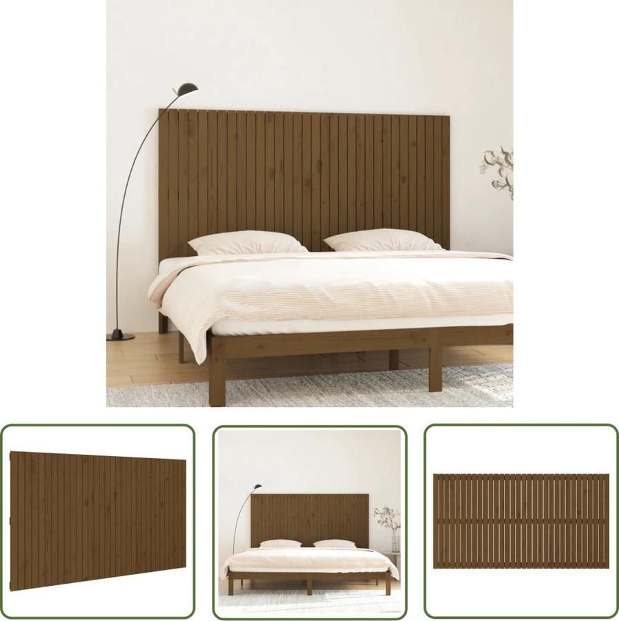The Living Store Hoofdbord wandmontage 204x3x110 cm grenenhout honingbruin Wandhoofdbord Hoofdbord Grenenhout Klassieke Design Honingbruin