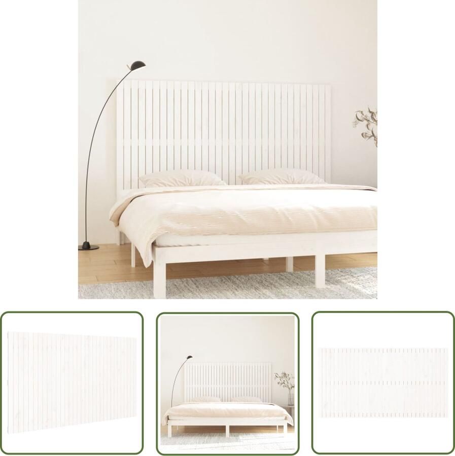 The Living Store Hoofdbord wandmontage 204x3x110 cm massief grenenhout wit Wandhoofdbord Hoofdbord Massief Hout Grenenhout Wit