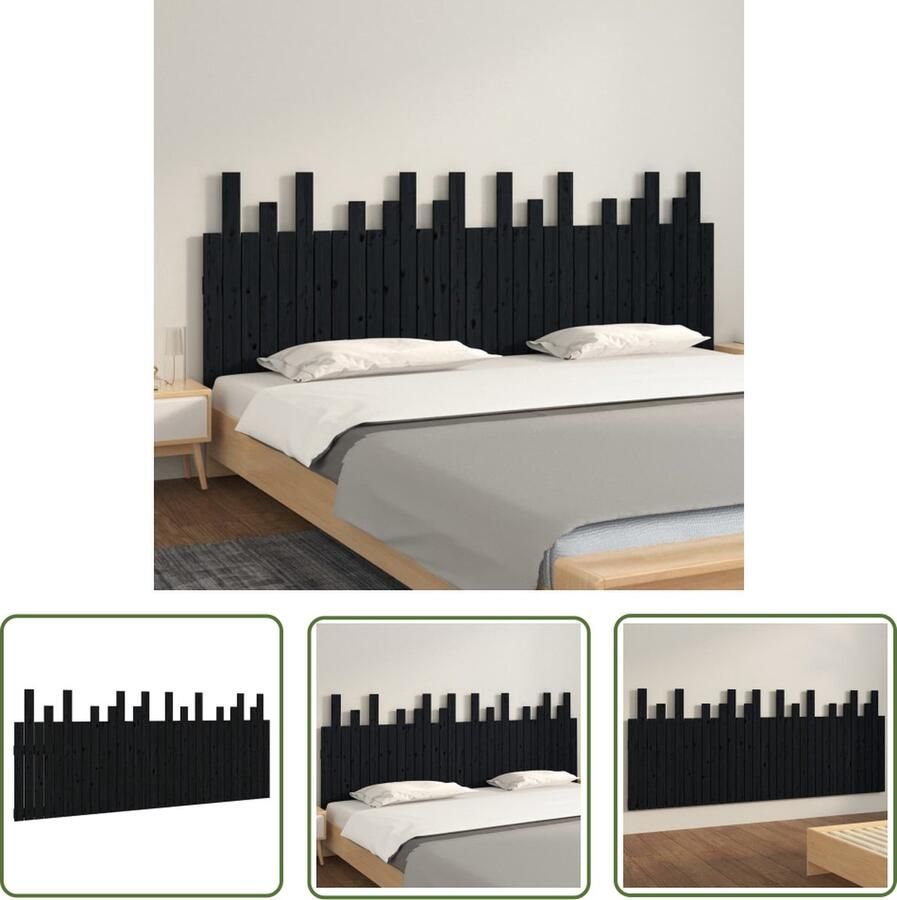 The Living Store Wandhoofdbord Massief Grenenhout Zwart 204 x 3 x 80 cm Uniek design Wandhoofdbord Hoofdbord Grenenhout Zwart Vintage