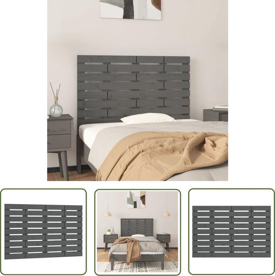 The Living Store Hoofdbord wandmontage 81x3x63 cm massief grenenhout grijs Wandhoofdbord Hoofdbord Grenenhout Grijs Slaapkamervloerisolatie