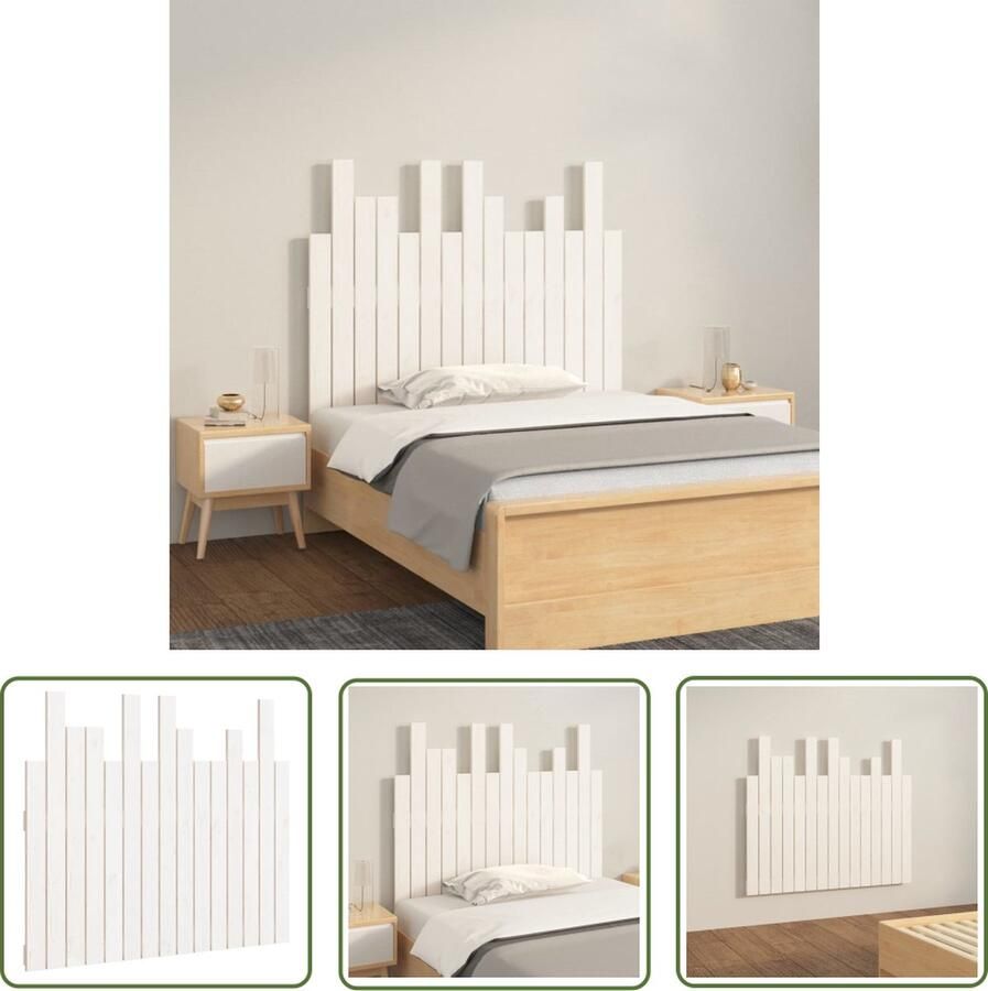 The Living Store Hoofdbord wandmontage 95 5x3x80 cm massief grenenhout wit Wandhoofdbord Hoofdbord Massief Hout Grenenhout Wit