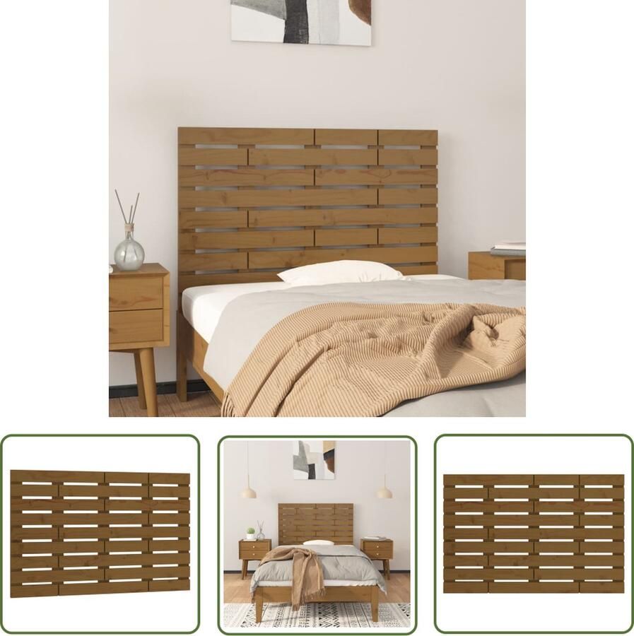 The Living Store Houten Wandhoofdbord Massief Grenenhout 96 x 3 x 63 cm Honingbruin Wandhoofdbord Hoofdbord Hoofddekens Slaapkamers Meubels
