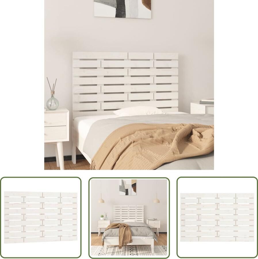 The Living Store Hoofdbord wandmontage 96x3x63 cm massief grenenhout wit Wandhoofdbord Hoofdbord Hoofddekking Slaapkamer Decoratie Grenenhout Meubels