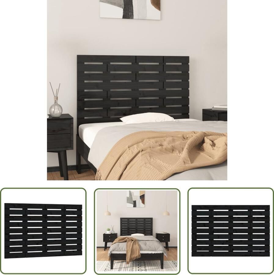 The Living Store Wandhoofdbord Massief grenenhout 96 x 3 x 63 cm Elegant design Wandhoofdbord Hoofdbord Massief Hout Grenenhout Zwarte Hoofdbord