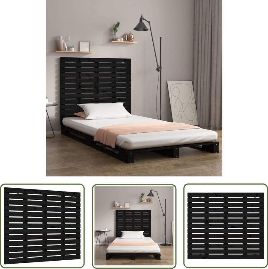 The Living Store Wandhoofdbord Massief Grenenhout Zwart 96 x 3 x 91.5 cm Klassiek design Wandhoofdbord Hoofdbord Massief Hout Grenenhout Zwart