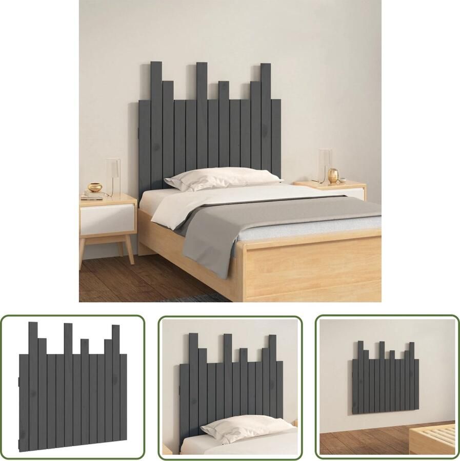 The Living Store Hoofdbord wandmontage 82 5x3x80 cm massief grenenhout grijs Wandlamp Hoofdbord Slaapkamersdecoratie Houtmeubilair Grenenhouten Meubels
