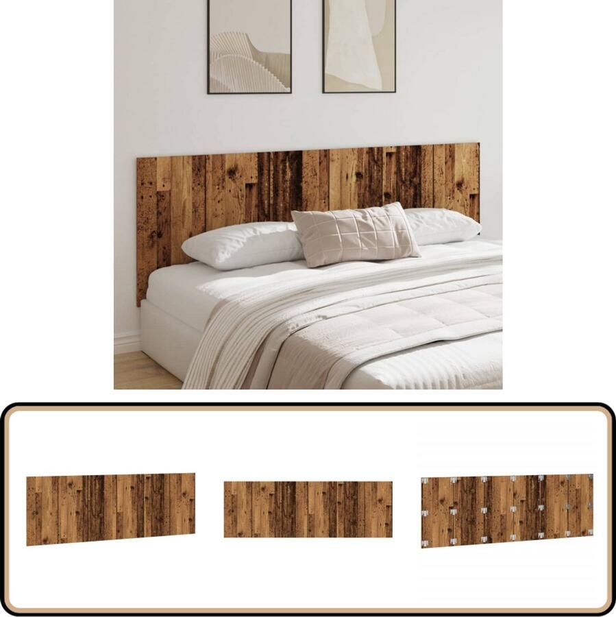VidaXL Hoofdbord Wandmodel 240x80 cm Oud Houtkleurig Hoofdbord Beddecoratie Hoofdeinde Houten Hoofdbord Vintage Hoofdbord