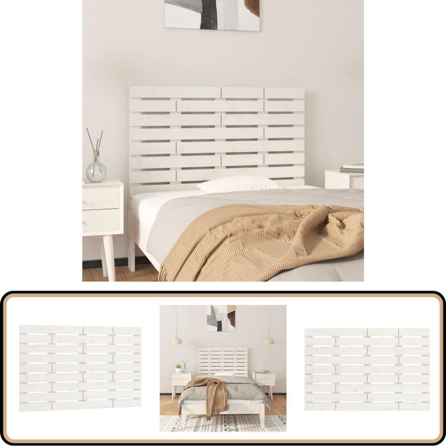 VidaXL Hoofdbord wandmontage 106x3x63 cm massief grenenhout wit