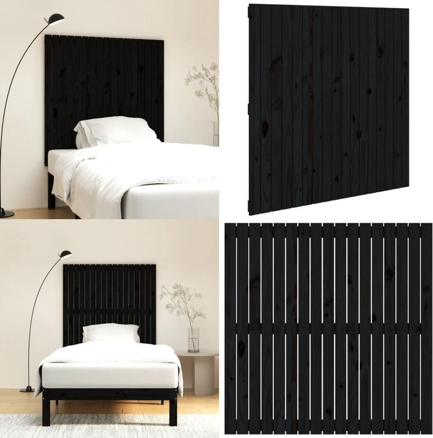 VidaXL Hoofdbord wandmontage 108x3x110 cm massief grenenhout zwart Wandhoofdbord Wandhoofdborden Hoofdeinde Hoofdeindes