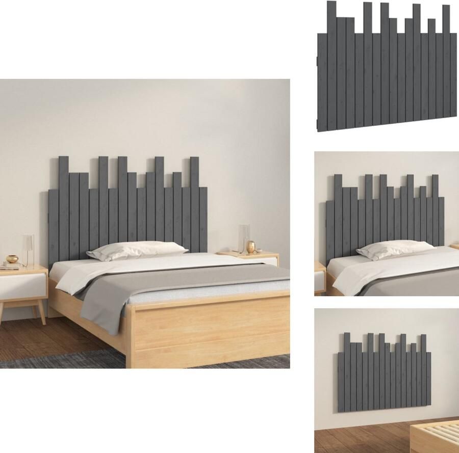 VidaXL Hoofdbord wandmontage 108x3x80 cm massief grenenhout grijs - Foto 1