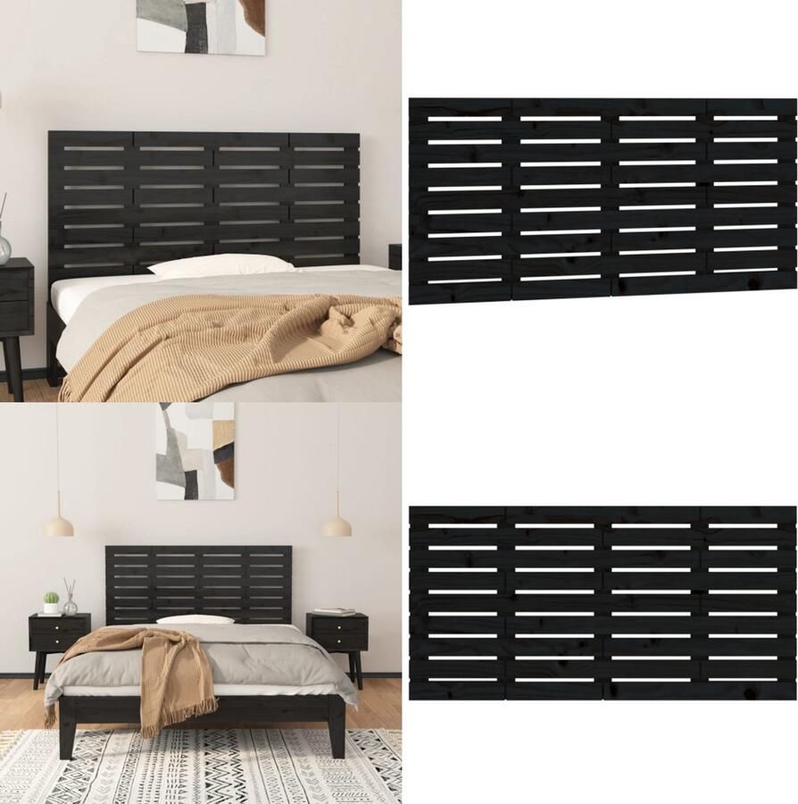 VidaXL Hoofdbord wandmontage 126x3x63 cm massief grenenhout zwart Wandhoofdbord Wandhoofdborden Hoofdeinde Hoofdeindes