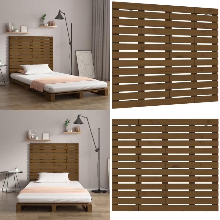 VidaXL Hoofdbord wandmontage 126x3x91 5 cm grenenhout honingbruin Wandhoofdbord Wandhoofdborden Hoofdeinde Hoofdeindes