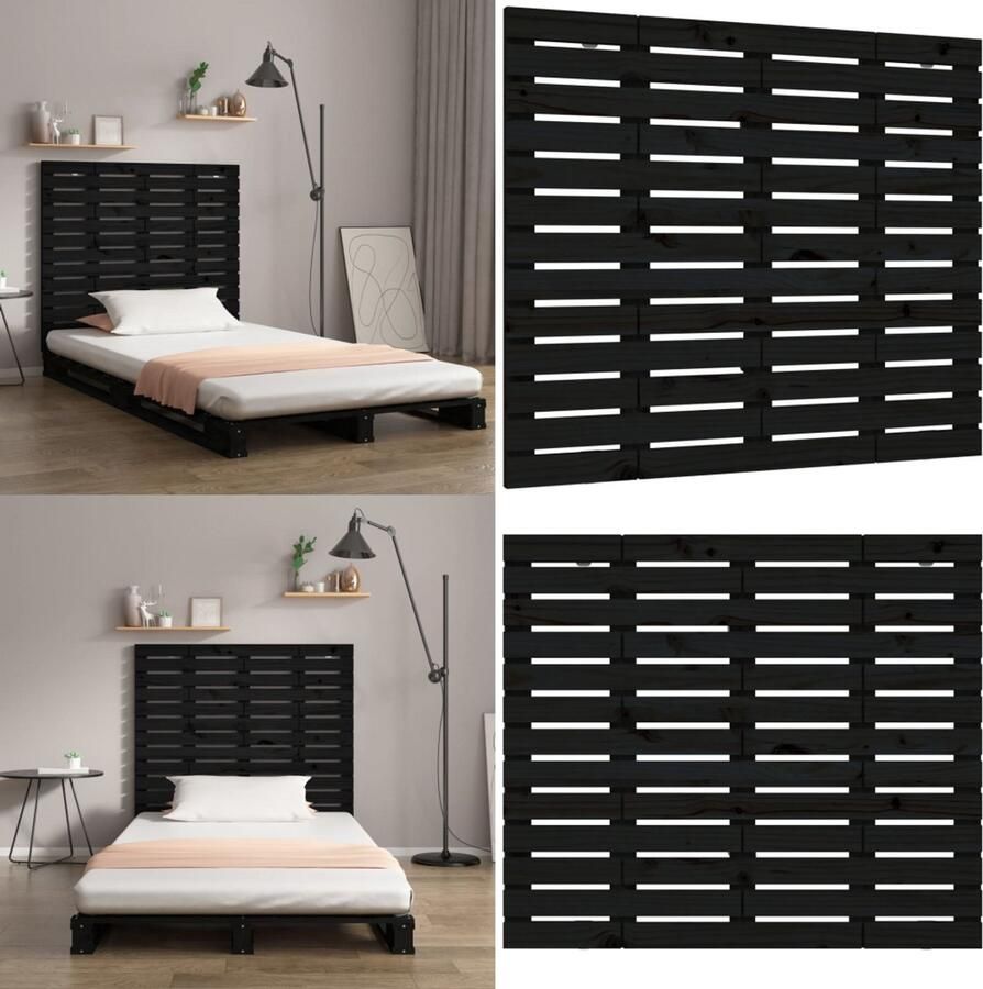 VidaXL Hoofdbord wandmontage 126x3x91 5 cm massief grenenhout zwart Wandhoofdbord Wandhoofdborden Hoofdeinde Hoofdeindes