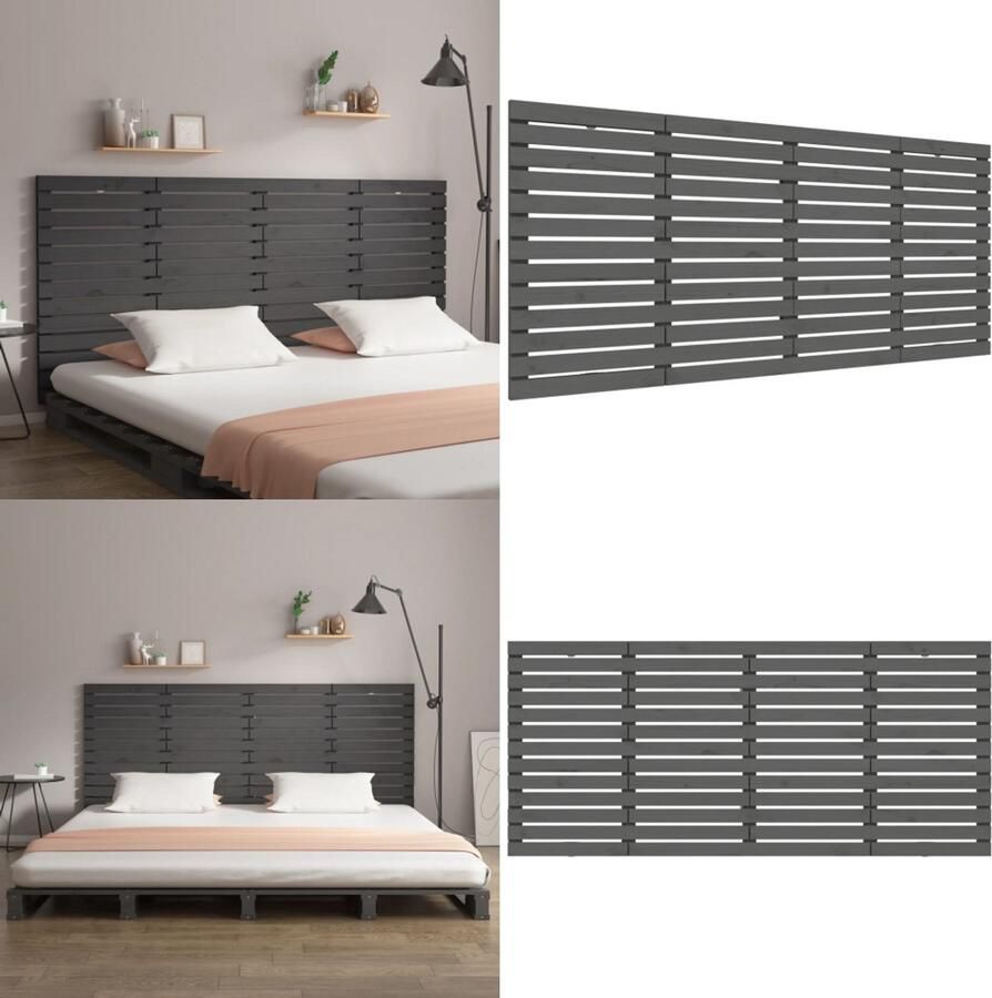 VidaXL Hoofdbord wandmontage 166x3x91 5 cm massief grenenhout grijs Wandhoofdbord Wandhoofdborden Hoofdeinde Hoofdeindes