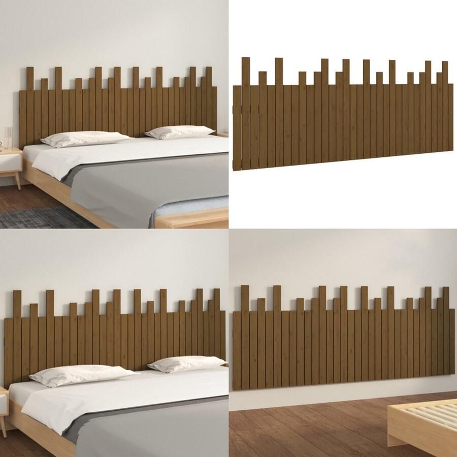 VidaXL Hoofdbord wandmontage 204x3x80 cm grenenhout honingbruin Wandhoofdbord Wandhoofdborden Hoofdeinde Hoofdeindes