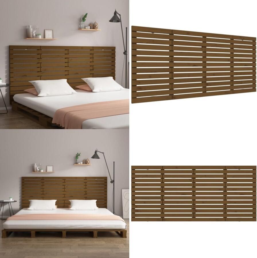 VidaXL Hoofdbord wandmontage 206x3x91-5 cm grenenhout honingbruin Wandhoofdbord Wandhoofdborden Hoofdeinde Hoofdeindes