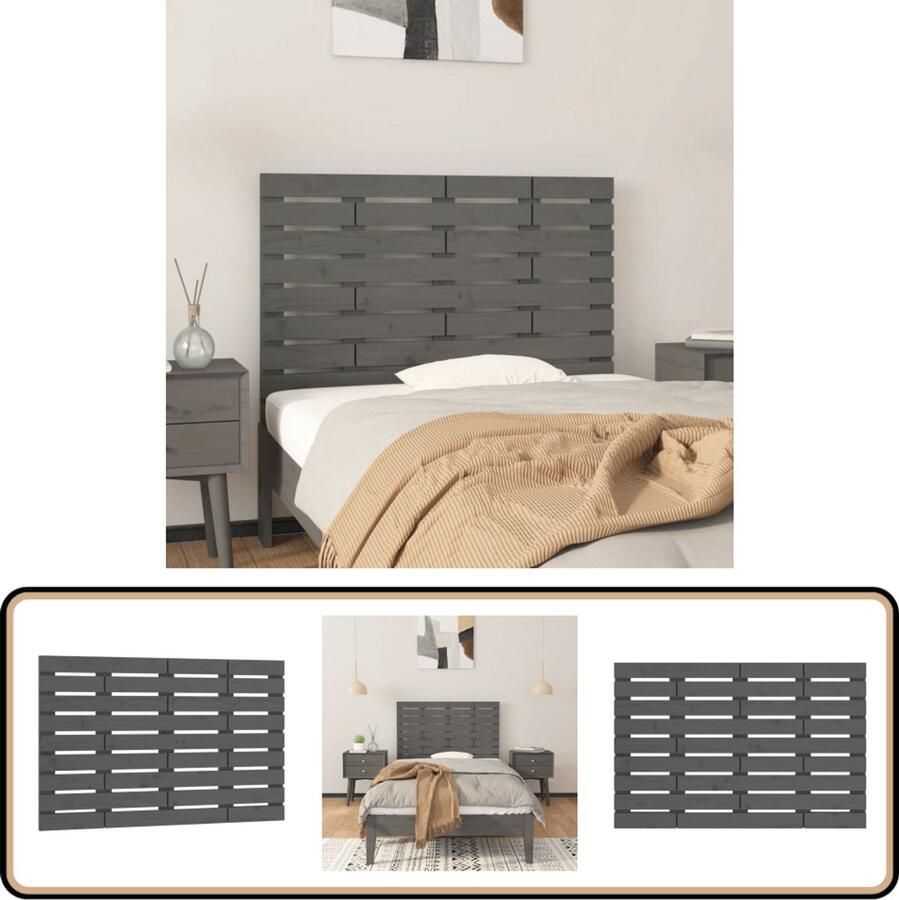 VidaXL Hoofdbord Wandmontage 81x3x63 cm Grijs Wandhoofdbord Hoofdbord Grenenhout Grijs Slaapkamervloerisolatie