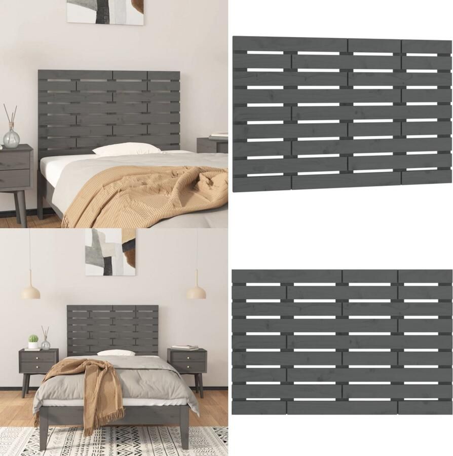 VidaXL Hoofdbord wandmontage 81x3x63 cm massief grenenhout grijs Wandhoofdbord Wandhoofdborden Hoofdeinde Hoofdeindes