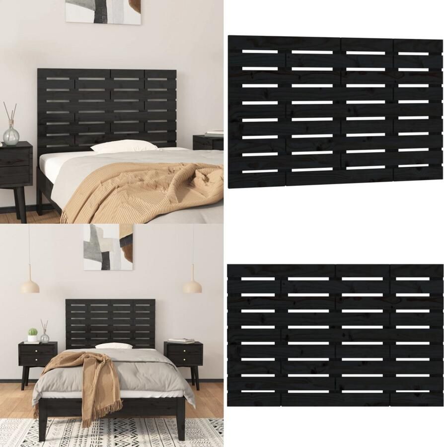 VidaXL Hoofdbord wandmontage 81x3x63 cm massief grenenhout zwart Wandhoofdbord Wandhoofdborden Hoofdeinde Hoofdeindes