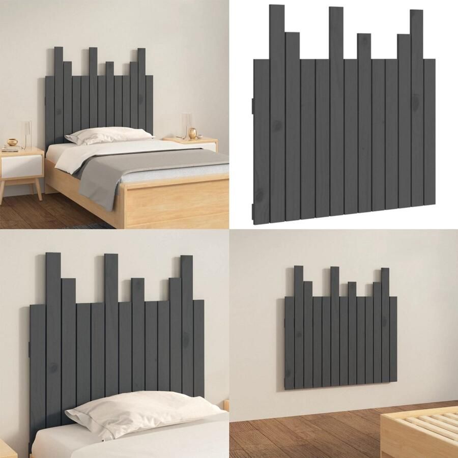 VidaXL Hoofdbord wandmontage 82-5x3x80 cm massief grenenhout grijs Wandhoofdbord Wandhoofdborden Hoofdeinde Hoofdeindes