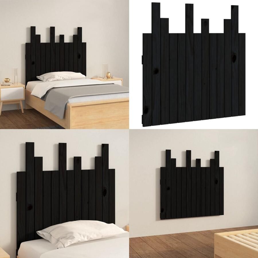 VidaXL Hoofdbord wandmontage 82 5x3x80 cm massief grenenhout zwart - Foto 1