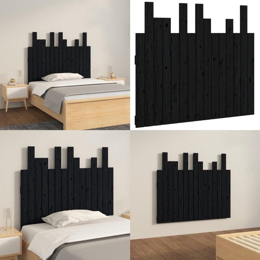 VidaXL Hoofdbord wandmontage 95 5x3x80 cm massief grenenhout zwart Wandhoofdbord Wandhoofdborden Hoofdeinde Hoofdeindes