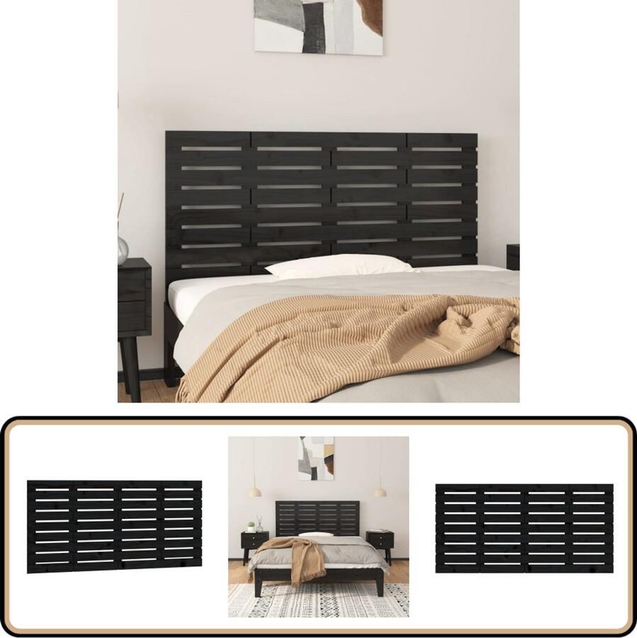 VidaXL Hoofdbord Wandmontage Hout Zwart Wandhoofdbord Hoofdbord Massief Hout Grenenhout Zwarte Kleuren