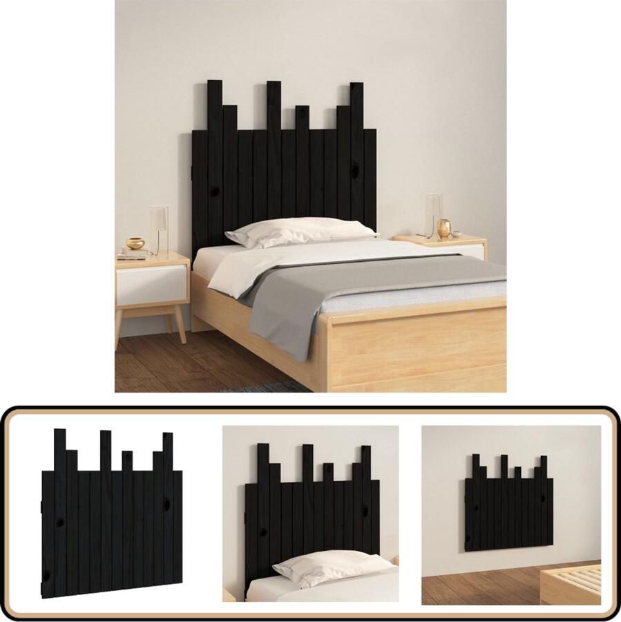 VidaXL Hoofdbord wandmontage 82 5x3x80 cm massief grenenhout zwart - Foto 2