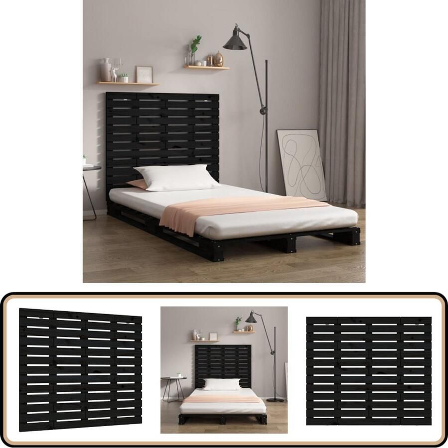 VidaXL Hoofdbord Wandmontage Zwart Grenenhout Wandhoofdbord Hoofdbord Klassieke Stijl Hout Grenenhout