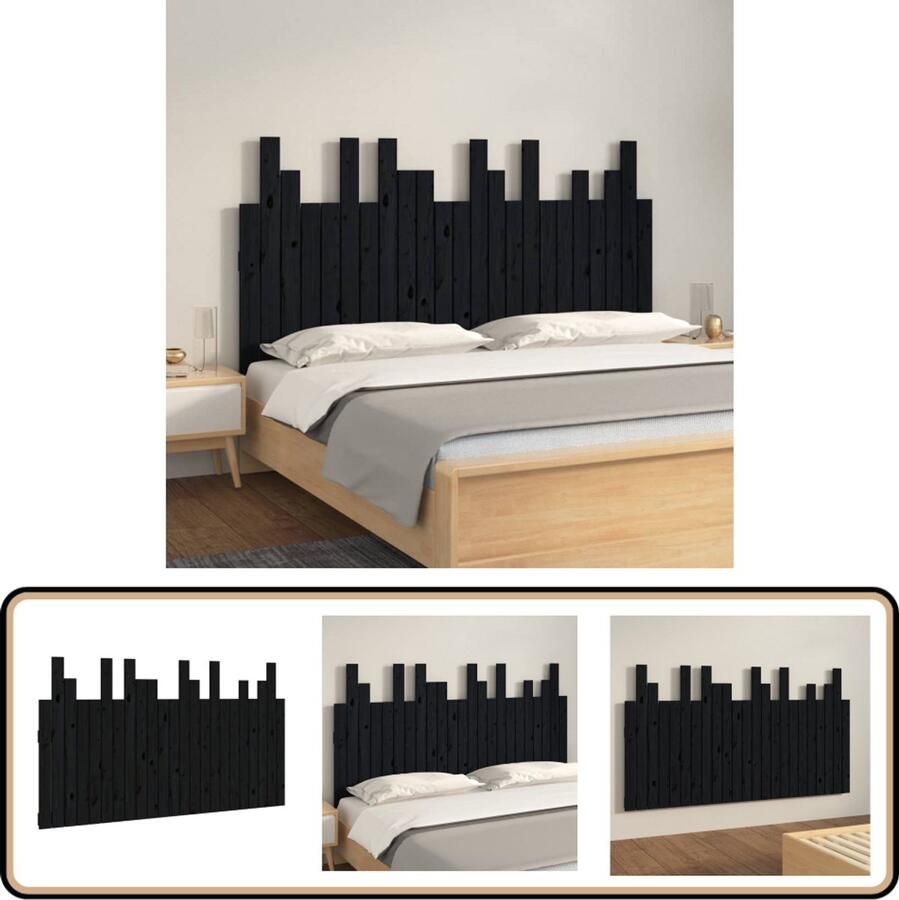 VidaXL Hoofdbord wandmontage 146 5x3x80 cm massief grenenhout zwart