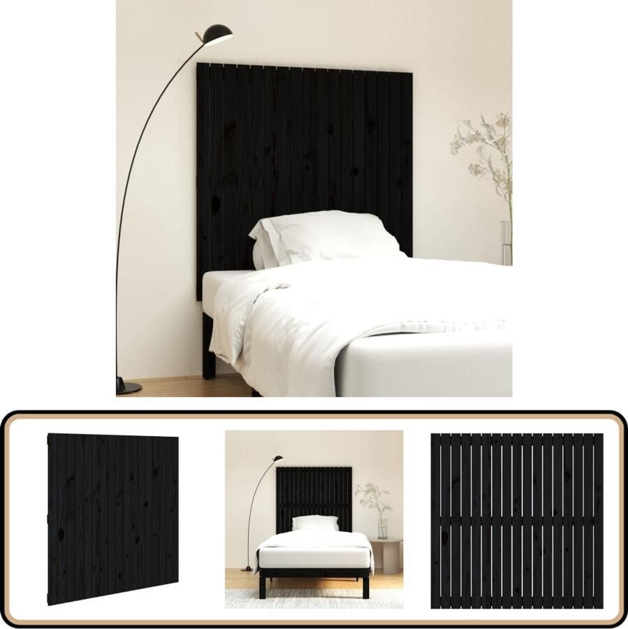 VidaXL Hoofdbord wandmontage 108x3x110 cm massief grenenhout zwart