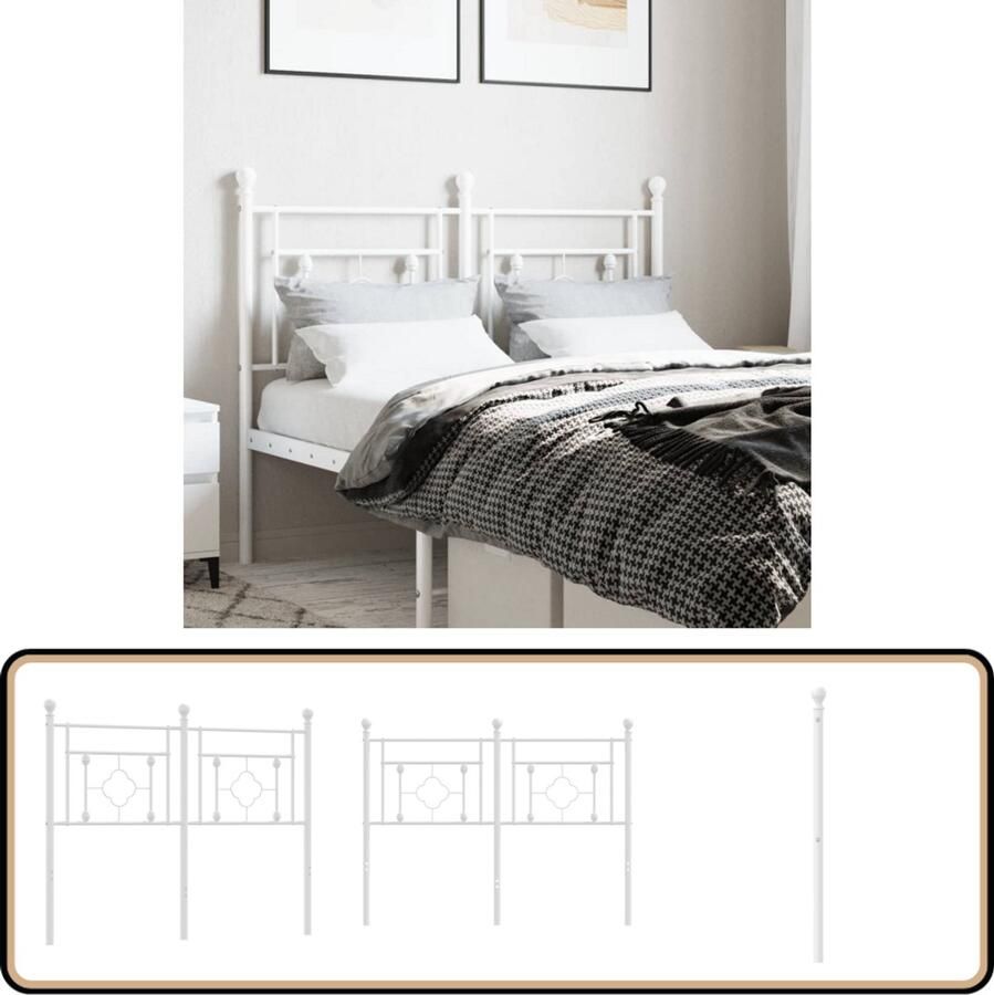 VidaXL Hoofdbord Wit 120 cm Staal Elegant Design Hoofdbord Hoofd Bord Metalen Hoofdbord Staal Hoofdbord Wit Hoofdbord
