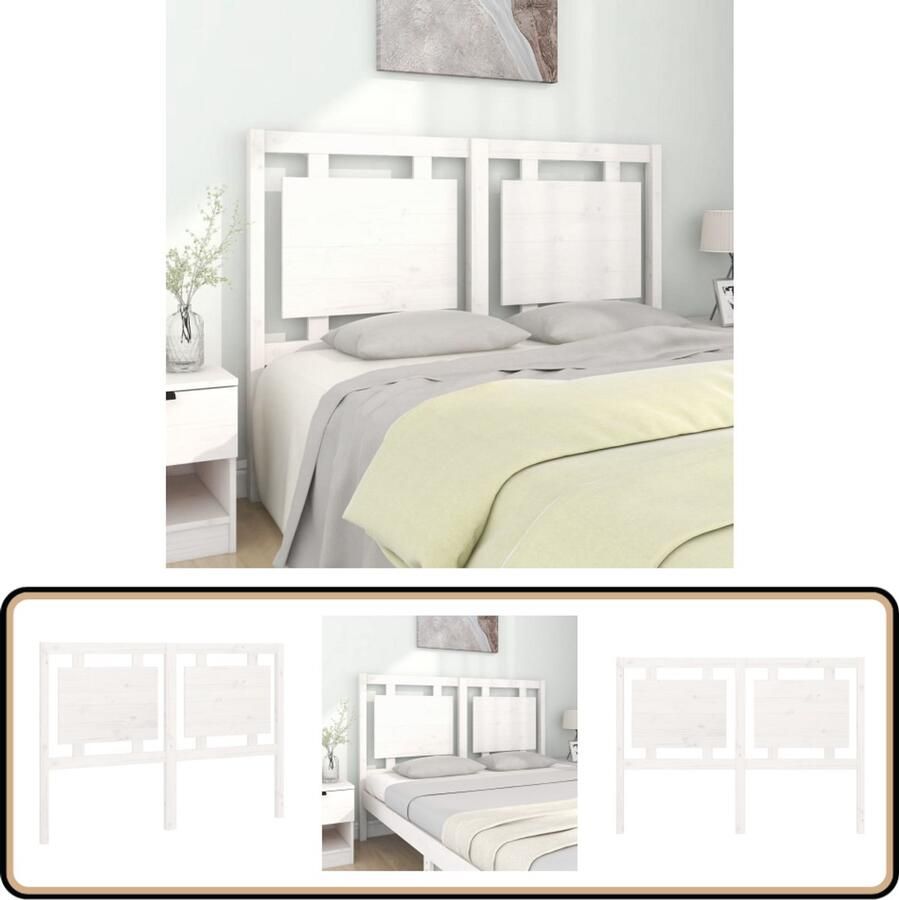 VidaXL Hoofdbord Wit 140 5x100 cm Grenenhout Hoofdboard Hoofdeinde Houten Hoofdbord Rustic Decor Vintage Meubels Slaapkamerdecoratie Bed Frame Massief Hout
